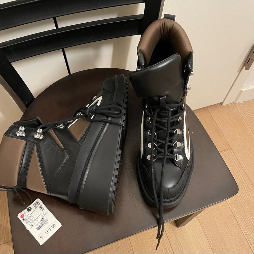 Zara Black and Brown Lace Up Boots